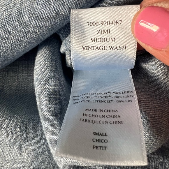 Rails Zimi chambray denim frayed tie sleeve top small - Picture 11 of 11